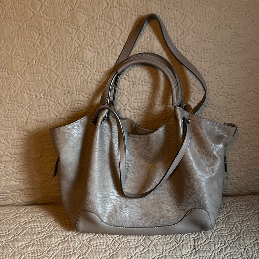 Elegant Gray Leather Tote Bag